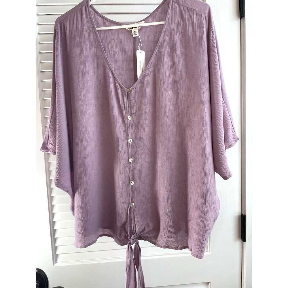 Krazy Kat Lavender Flowing Shirt With Tie Accent Women's Size XL NWT